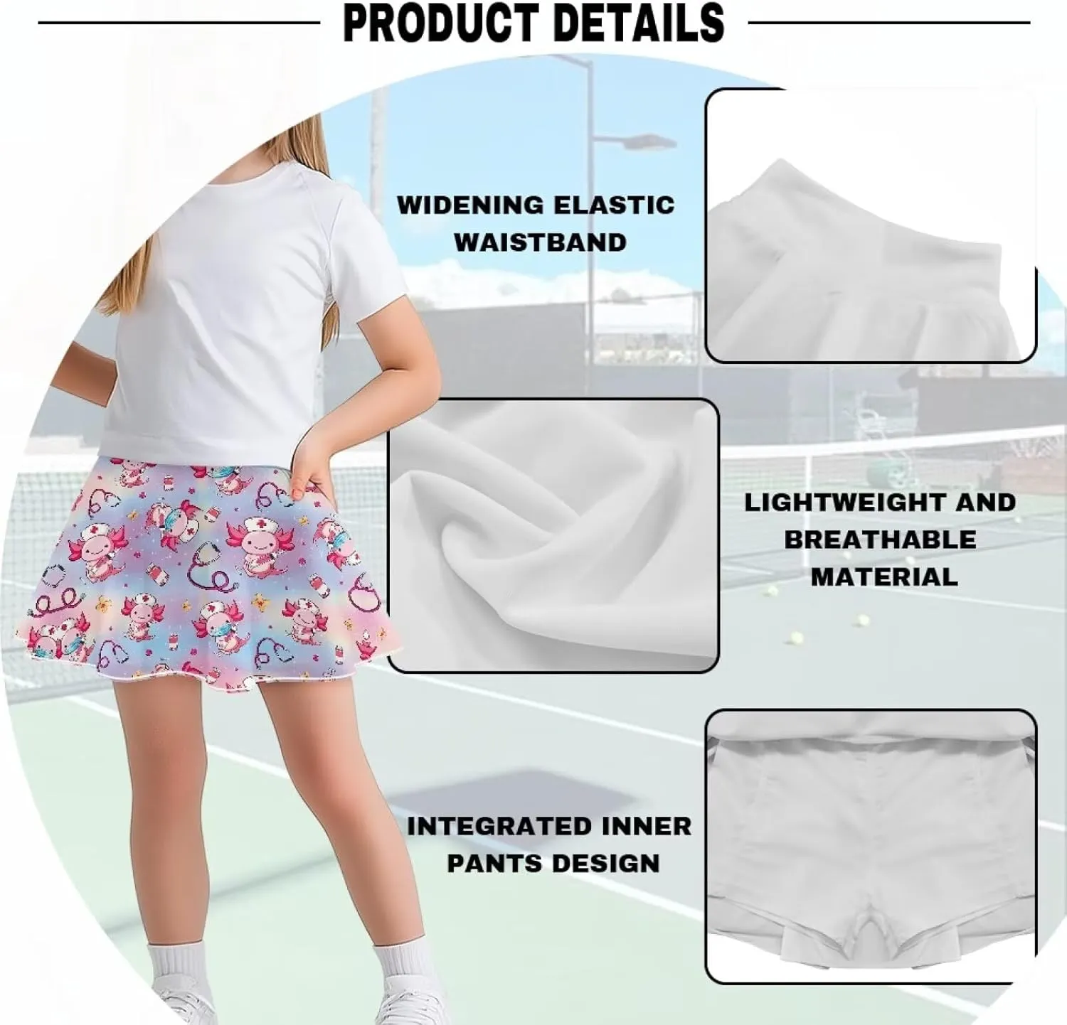 ZFRXIGN Gym Workout Skorts for Girls 5-14 High Waist Running Skirt Inner Shorts with Pocket Activewear