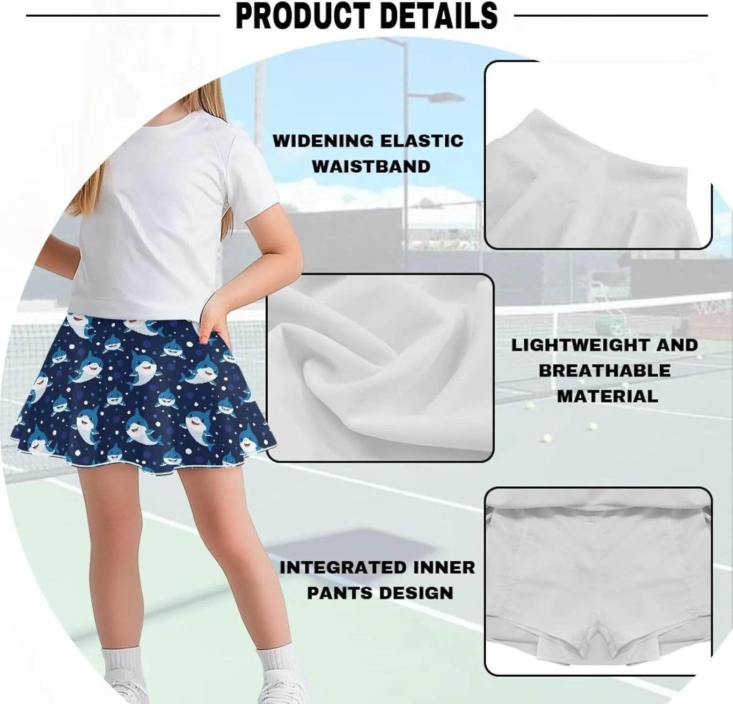 ZFRXIGN Gym Workout Skorts for Girls 5-14 High Waist Running Skirt Inner Shorts with Pocket Activewear