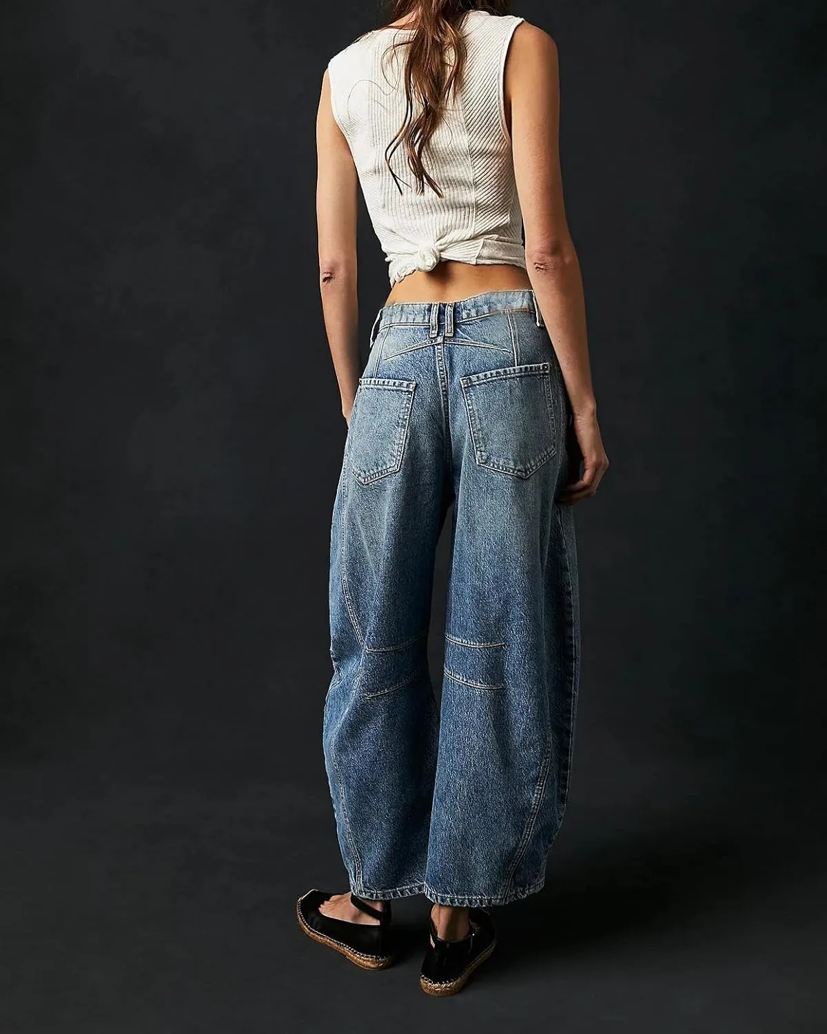 ZOCANIA Barrel Jeans Women Casual Baggy Jeans Loose Harem Pants Mid Rise Denim Cropped Trousers with Pockets