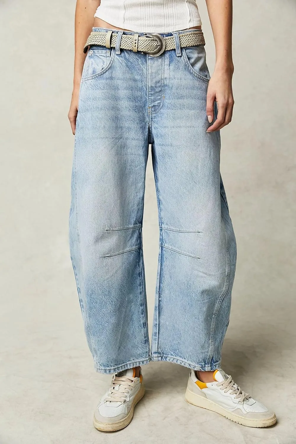 ZOCANIA Barrel Jeans Women Casual Baggy Jeans Loose Harem Pants Mid Rise Denim Cropped Trousers with Pockets