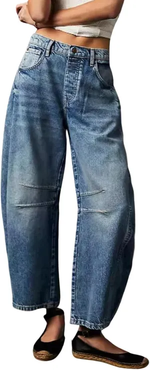 ZOCANIA Women Barrel Jean Pants Wide Leg Baggy Boyfriend Denim Trousers Mid Rise Wide Leg Harem Pants Ankle Pants Casual Loose Fall Trousers Pants